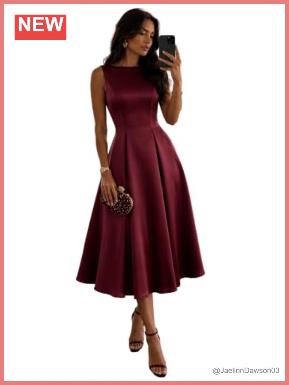 Satin Midi Cocktail Dress with Pockets A-Line V-Back Wedding Guest